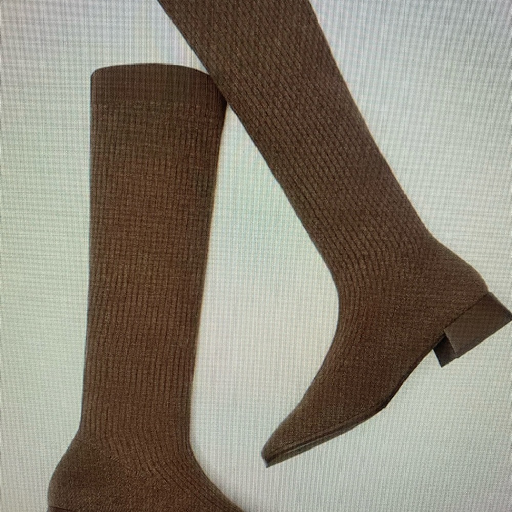 Vivaia - Square-Toe Wool Water Repellent Knee-High Boots - Brown . Size: 6.5